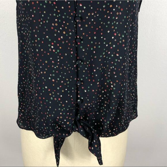 COLLECTIVE CONCEPTS Navy Blue Button Front Tie Blouse V-Neck Top Size Small NWT - Picture 8 of 8